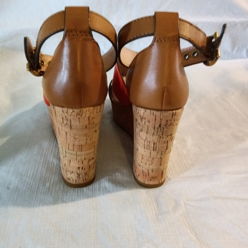 COACH Isla Wedge Heel Sandal Geranium Orange Leather Size 7 - Picture 7 of 10